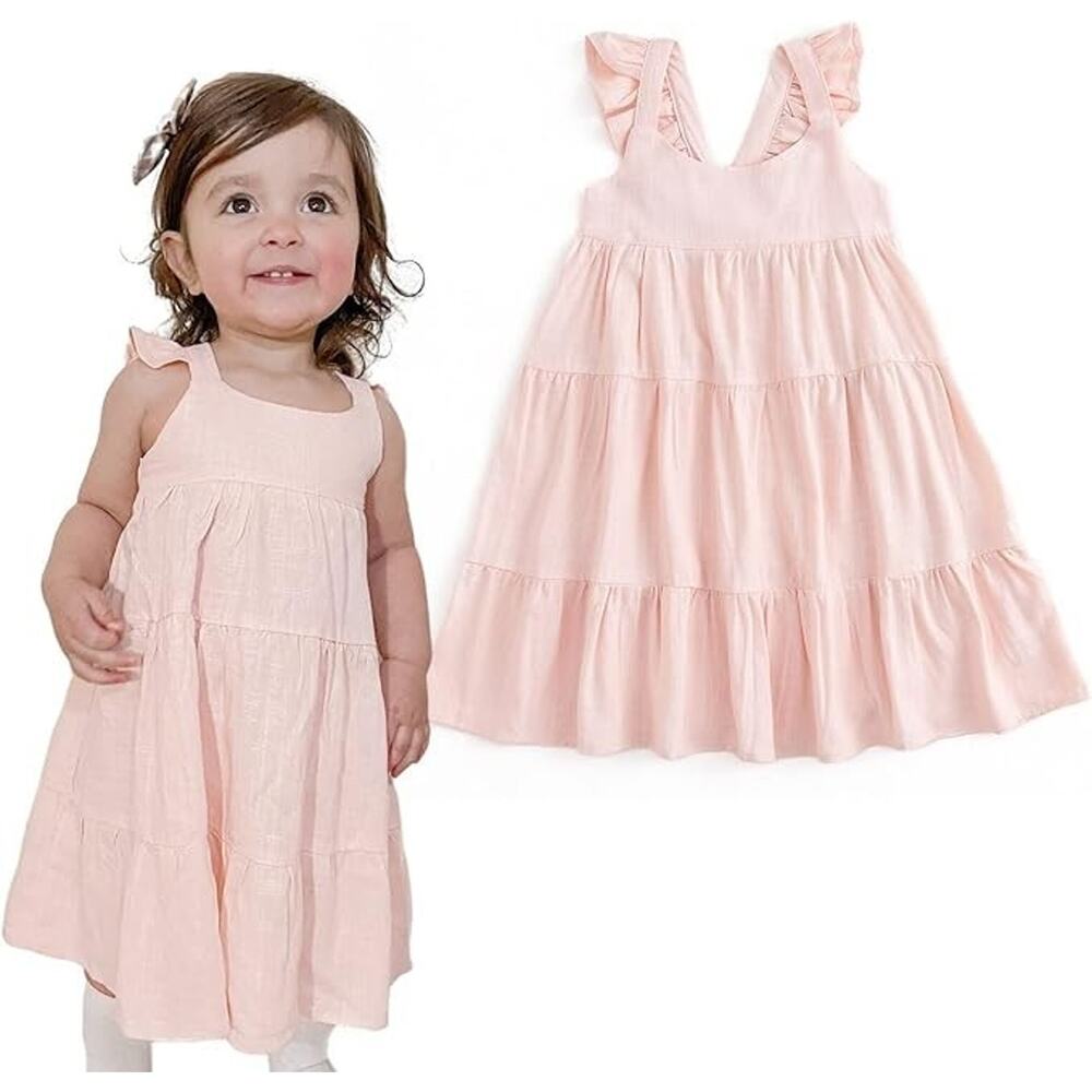 Curipeer Little Girl Cotton Linen Dress with Smocking Casual Dress Sleeveless - Picture 1 of 5
